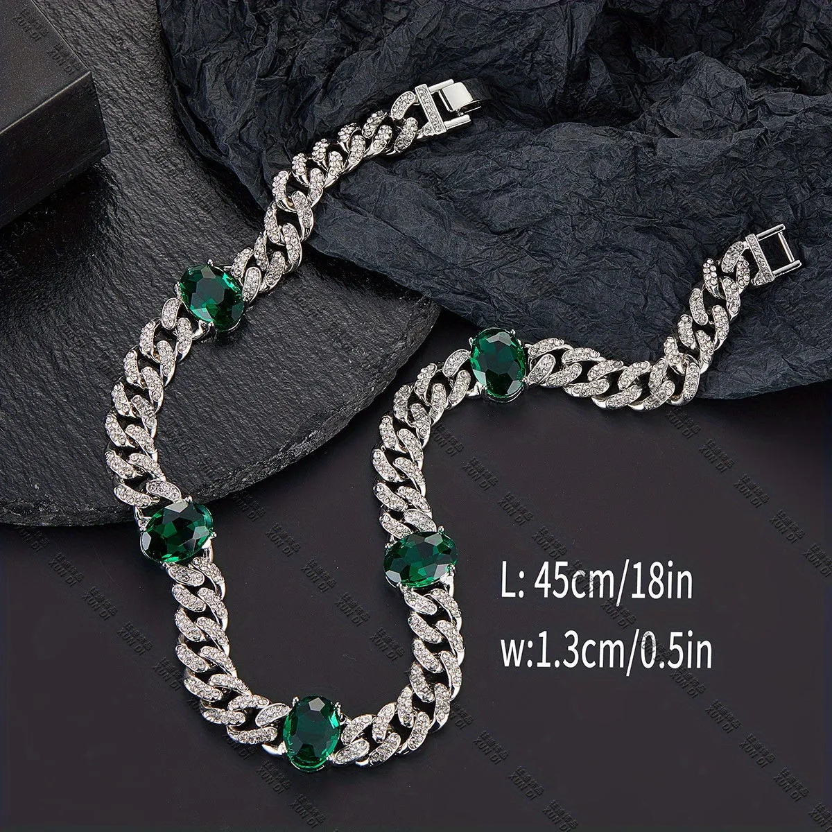 Emerald Cuban Link Chain 13MM Rhinestone Necklace Bracelet Gift