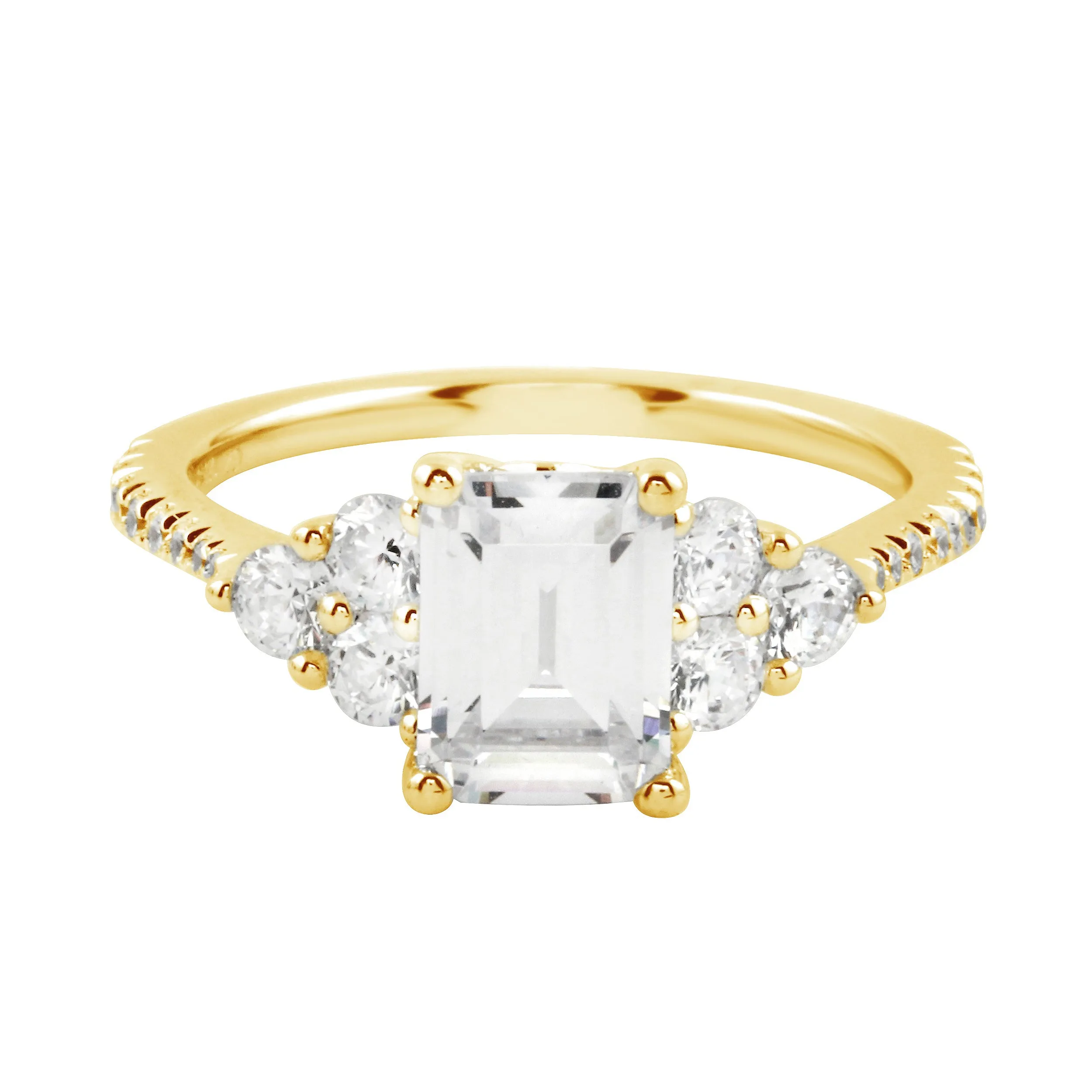 Emerald Cut Diamond Trio Engagement Ring Setting