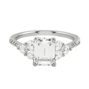 Emerald Cut Diamond Trio Engagement Ring Setting