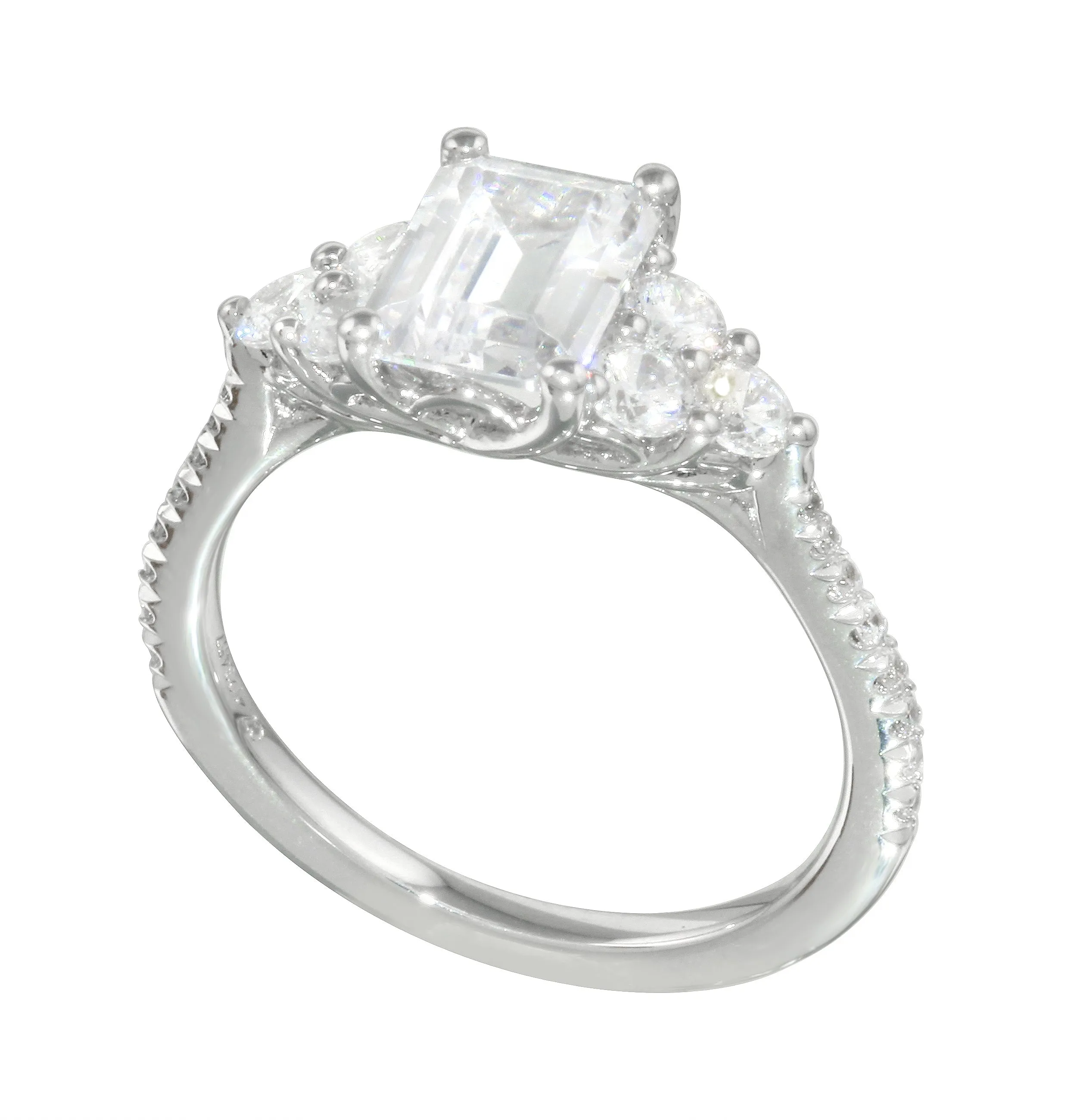 Emerald Cut Diamond Trio Engagement Ring Setting