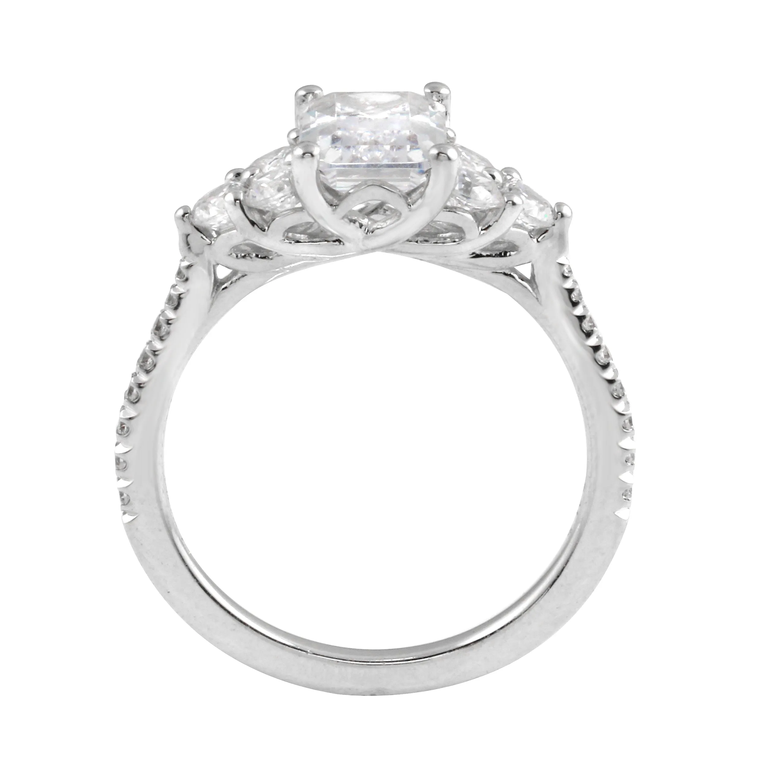 Emerald Cut Diamond Trio Engagement Ring Setting