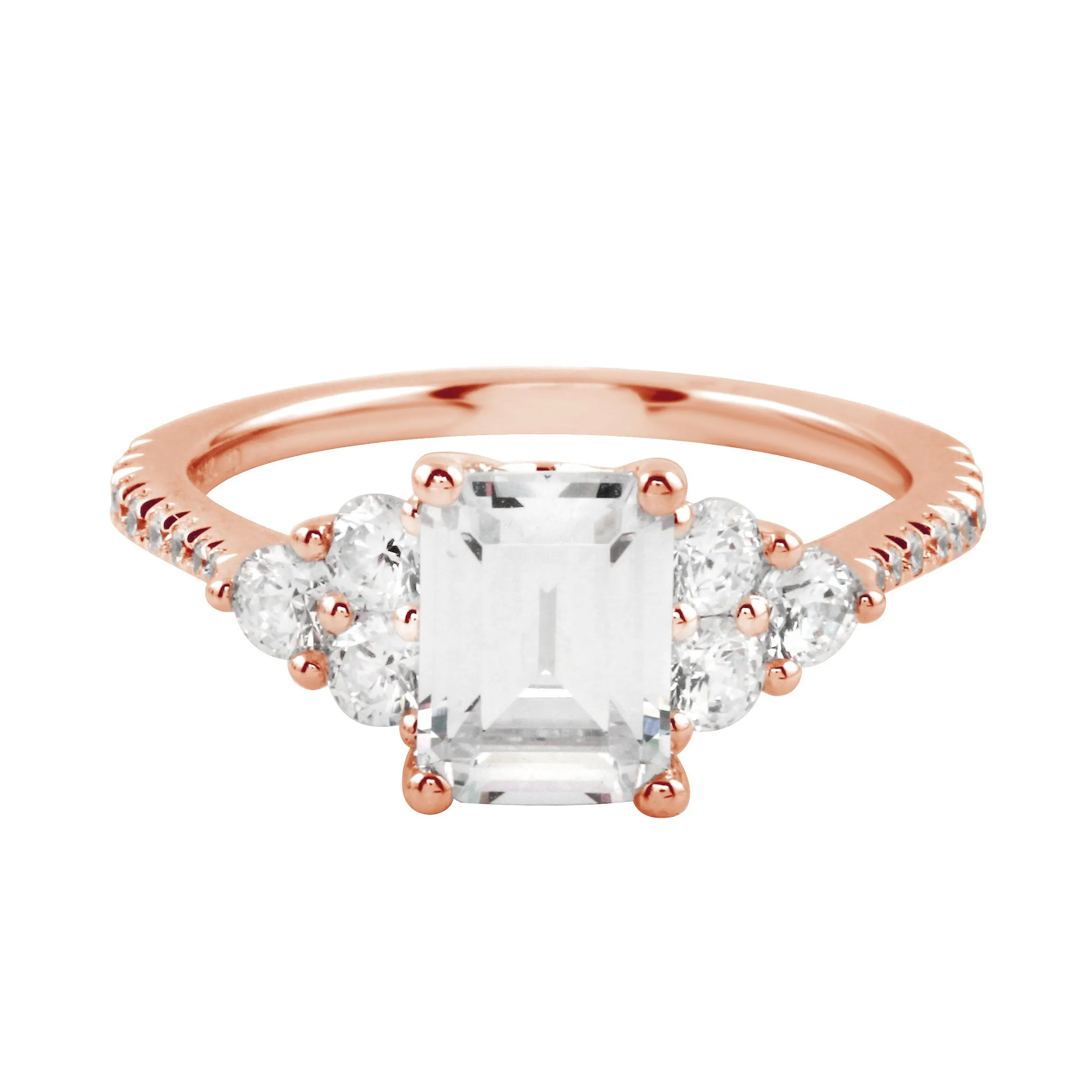 Emerald Cut Diamond Trio Engagement Ring Setting