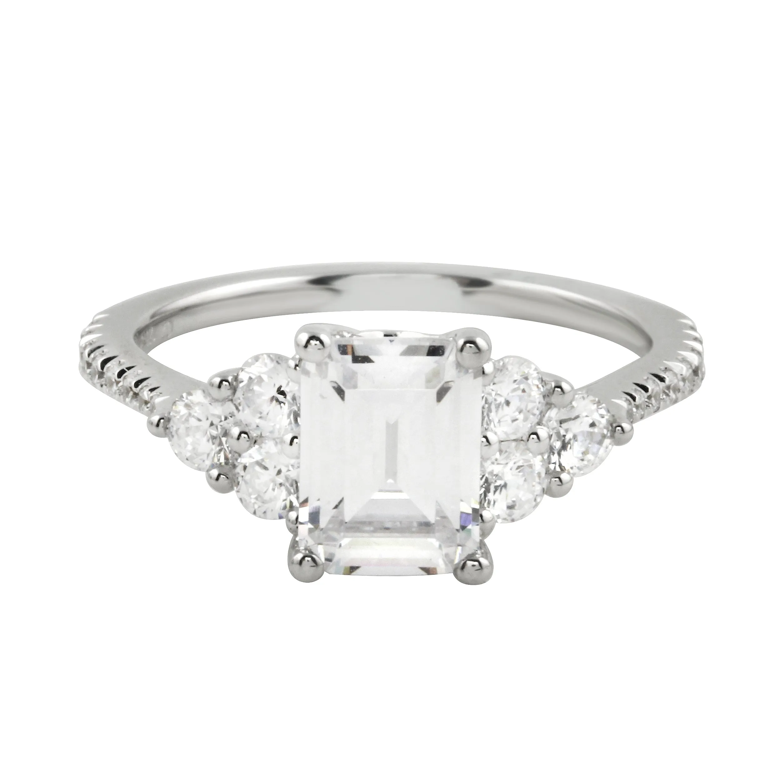 Emerald Cut Diamond Trio Engagement Ring Setting