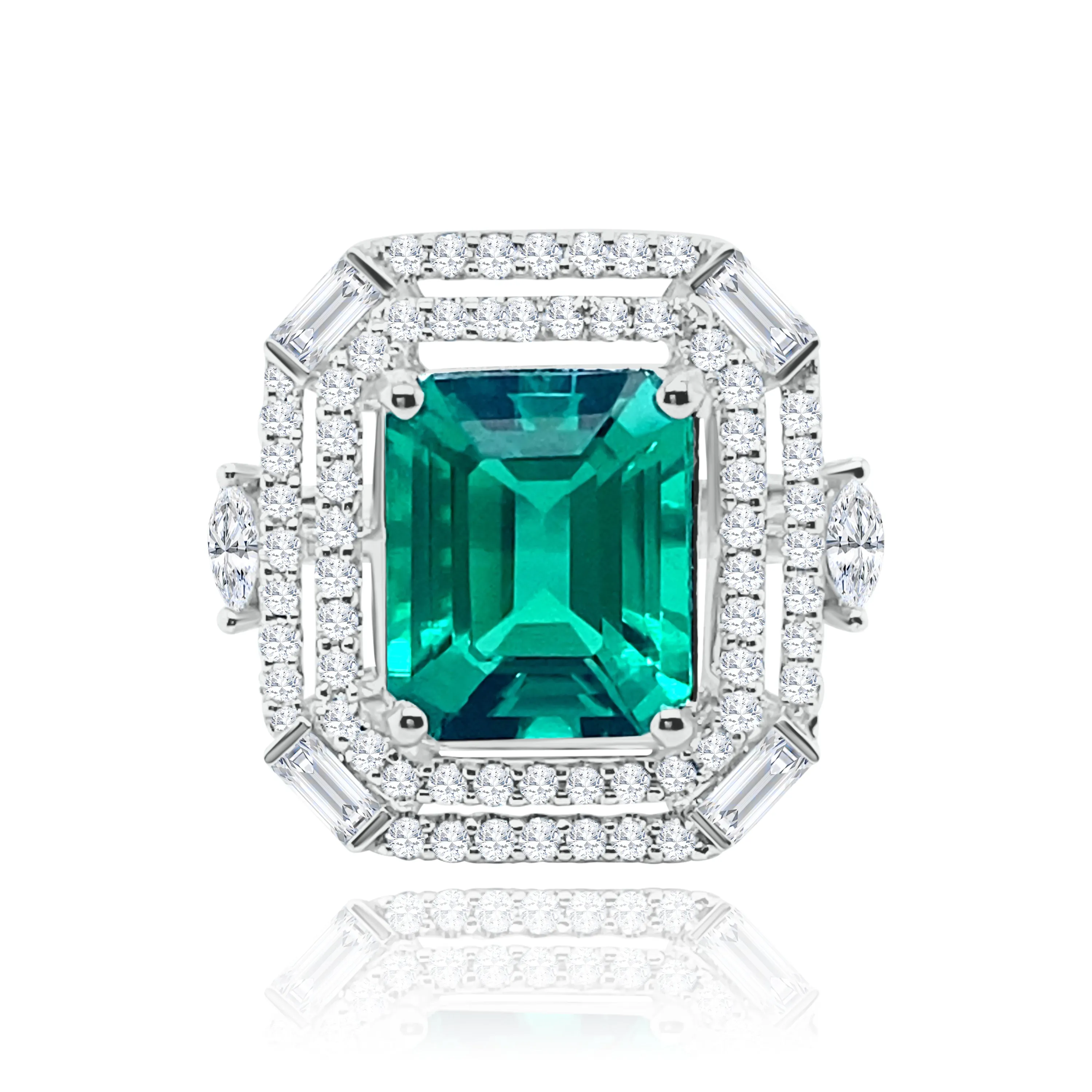 Emerald cut Emerald & Diamonds "Romea" Ring