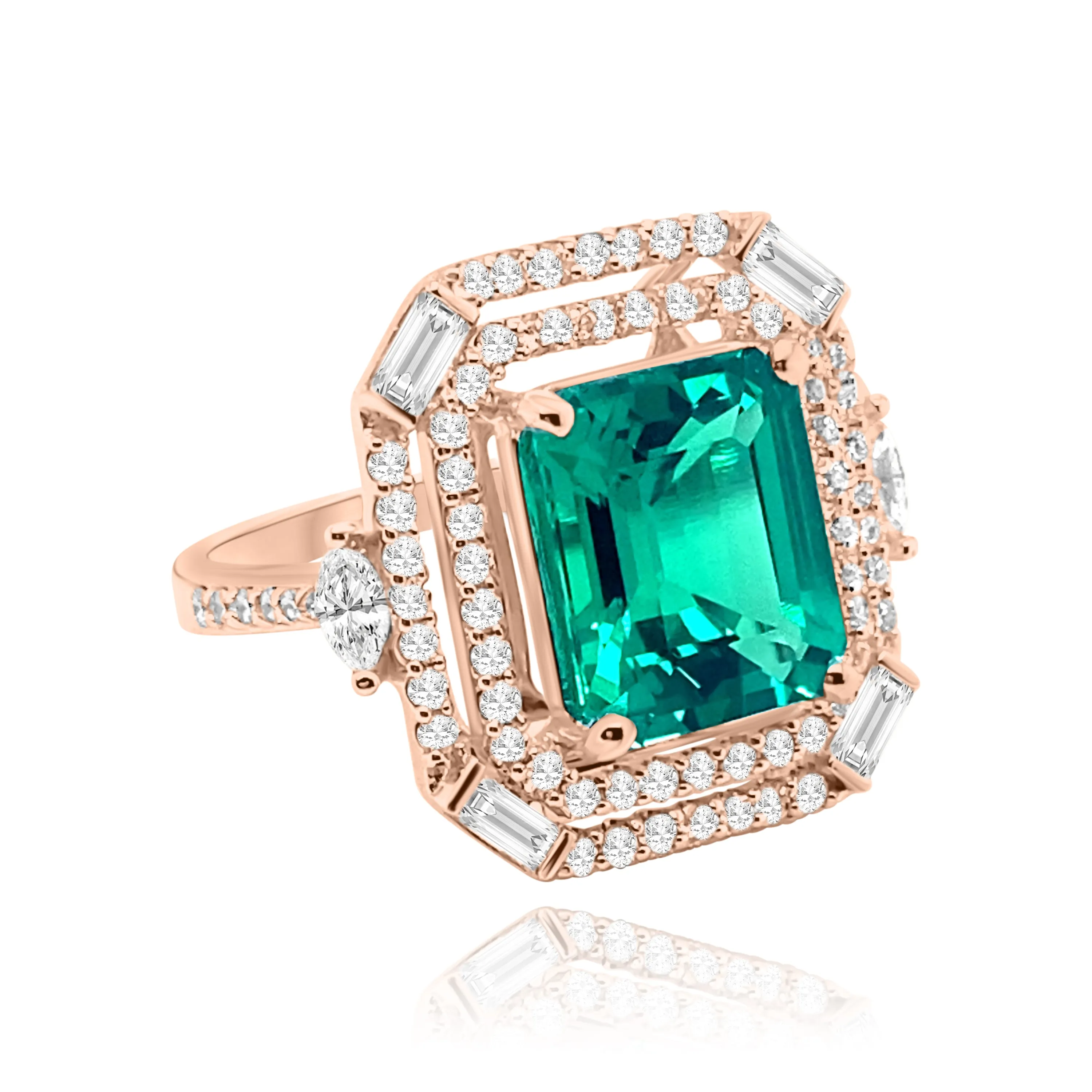 Emerald cut Emerald & Diamonds "Romea" Ring