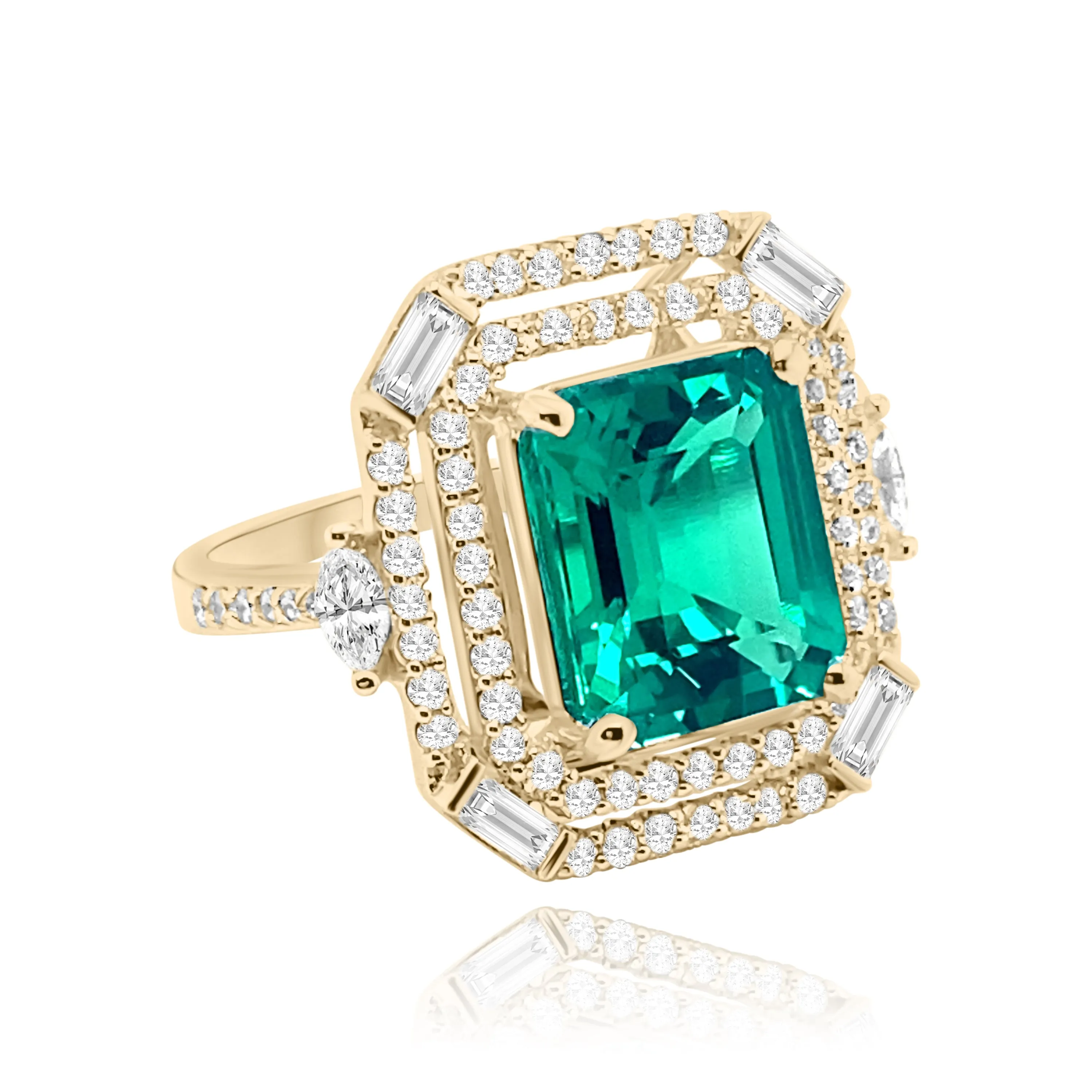 Emerald cut Emerald & Diamonds "Romea" Ring