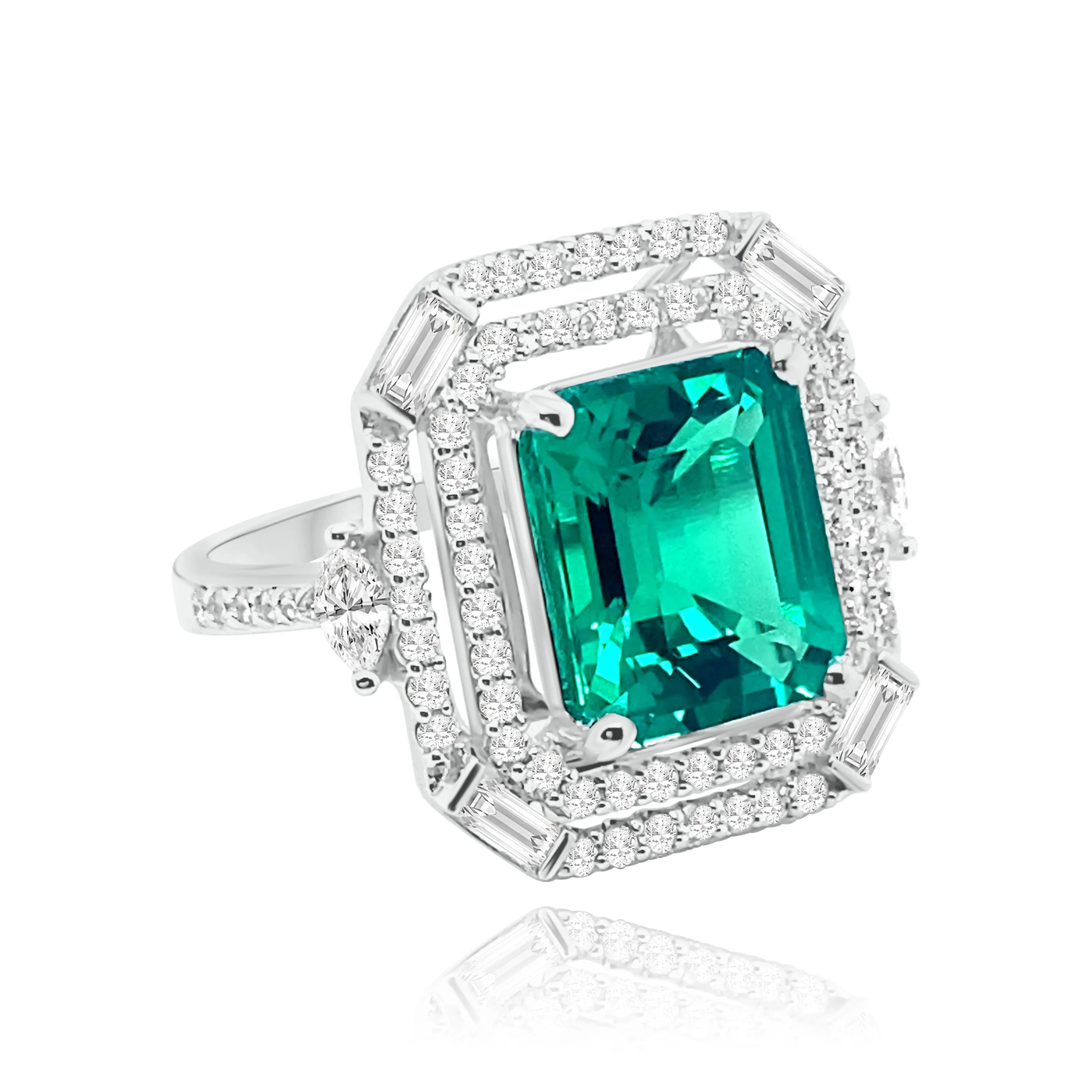 Emerald cut Emerald & Diamonds "Romea" Ring