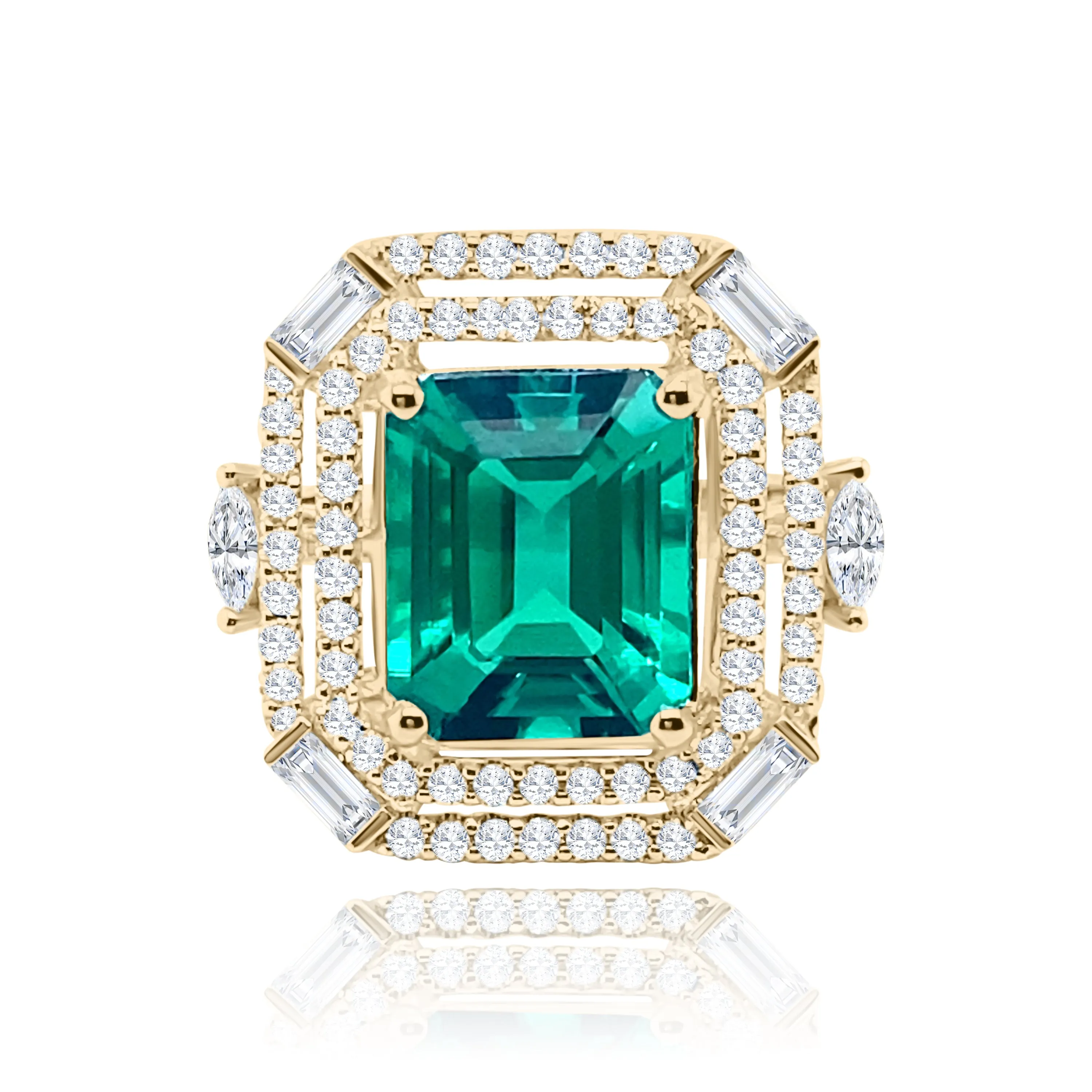 Emerald cut Emerald & Diamonds "Romea" Ring