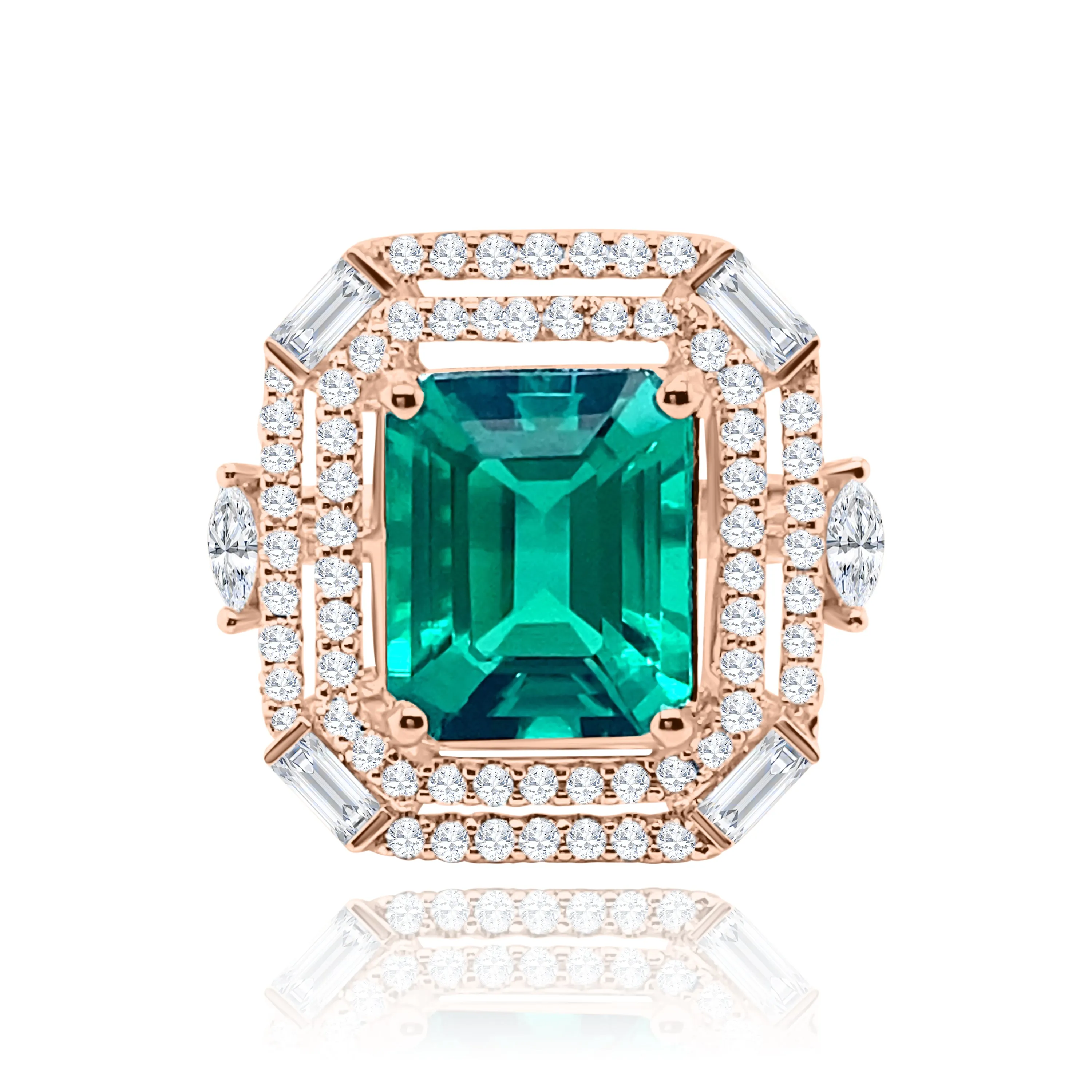 Emerald cut Emerald & Diamonds "Romea" Ring