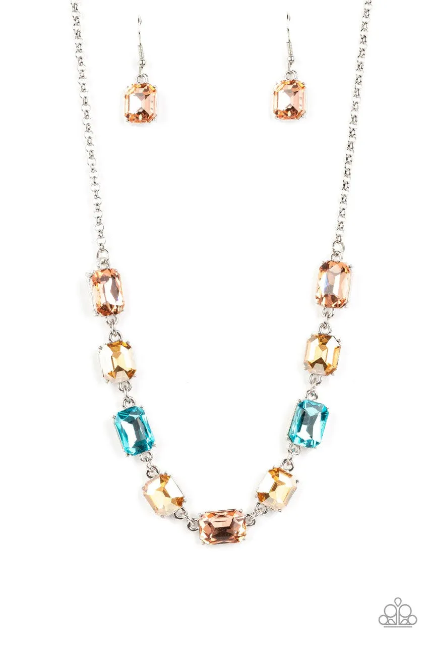 Emerald Envy - Multi - Emerald Cut Gem Paparazzi Short Necklace - February 2023 Life of the Party Exclusive