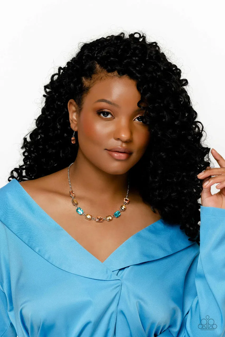 Emerald Envy - Multi - Emerald Cut Gem Paparazzi Short Necklace - February 2023 Life of the Party Exclusive