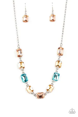 Emerald Envy - Multi - Emerald Cut Gem Paparazzi Short Necklace - February 2023 Life of the Party Exclusive