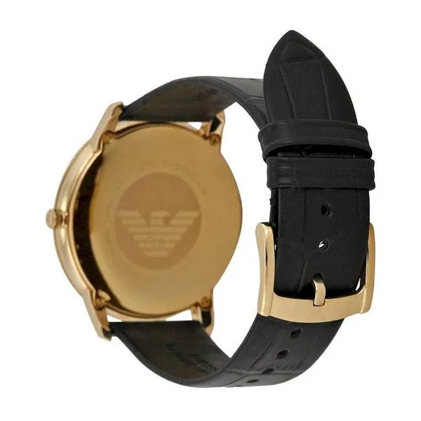 EMPORIO ARMANI Retro Black Leather Black Dial Quartz Watch for Gents- EMPORIO ARMANI AR-1742