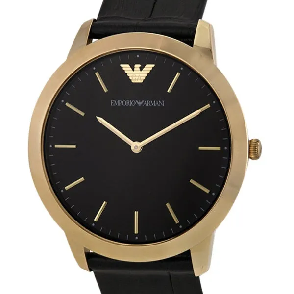 EMPORIO ARMANI Retro Black Leather Black Dial Quartz Watch for Gents- EMPORIO ARMANI AR-1742