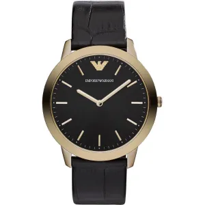 EMPORIO ARMANI Retro Black Leather Black Dial Quartz Watch for Gents- EMPORIO ARMANI AR-1742