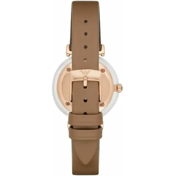 Emporio Armani Retro Brown Leather Strap Mother Of Pearl Dial Quartz Watch for Ladies - AR11040