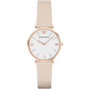 Emporio Armani Retro Cream Leather Strap White Dial Quartz Watch for Ladies - AR1927