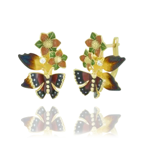 Enamel Flower and Butterfly Earrings