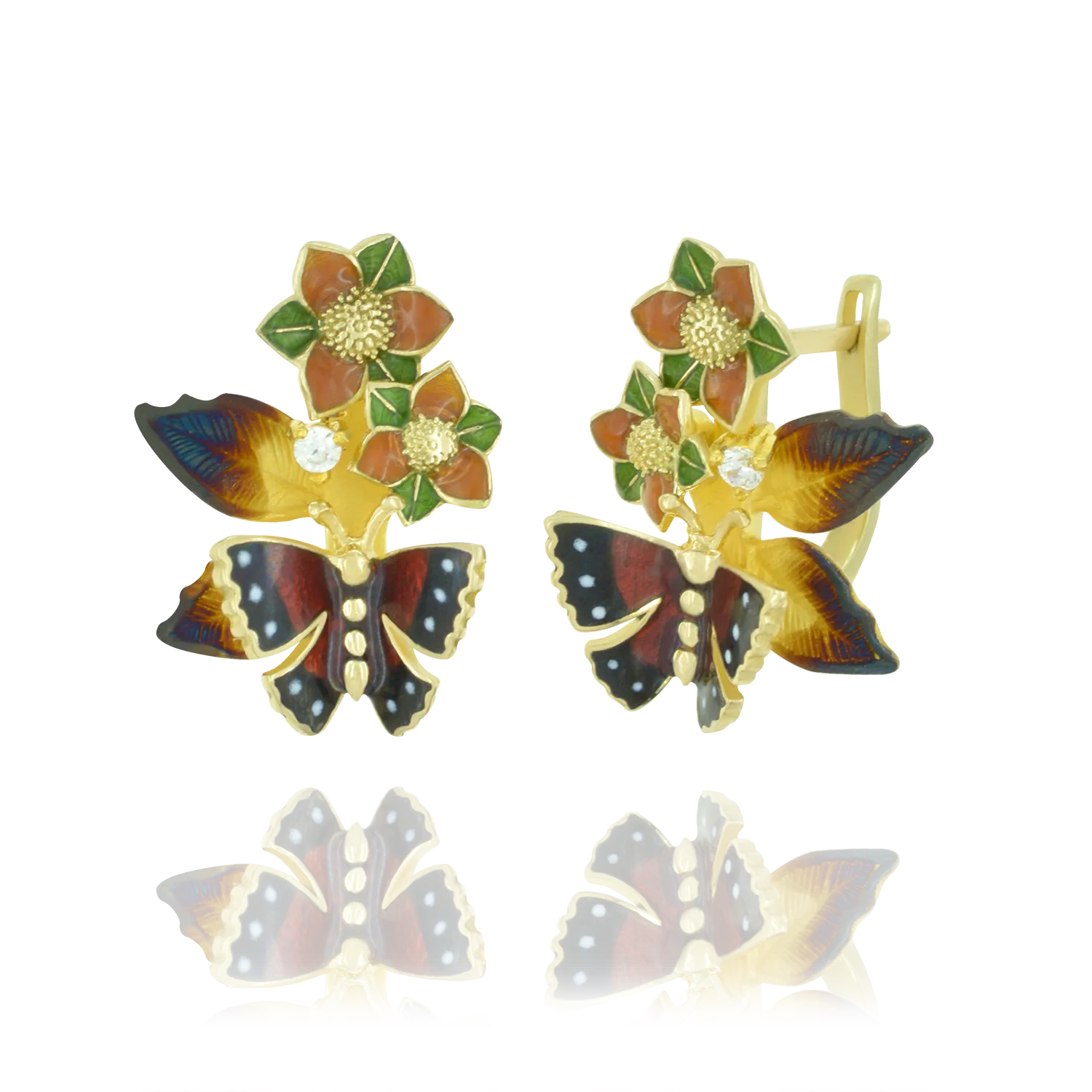 Enamel Flower and Butterfly Earrings