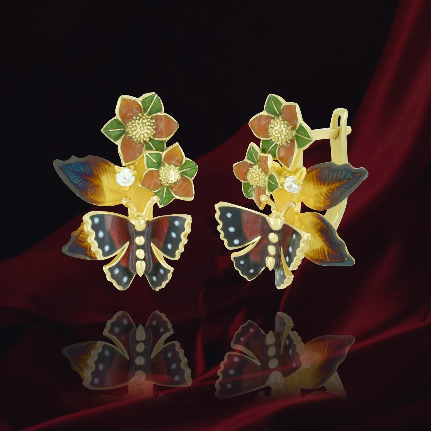 Enamel Flower and Butterfly Earrings