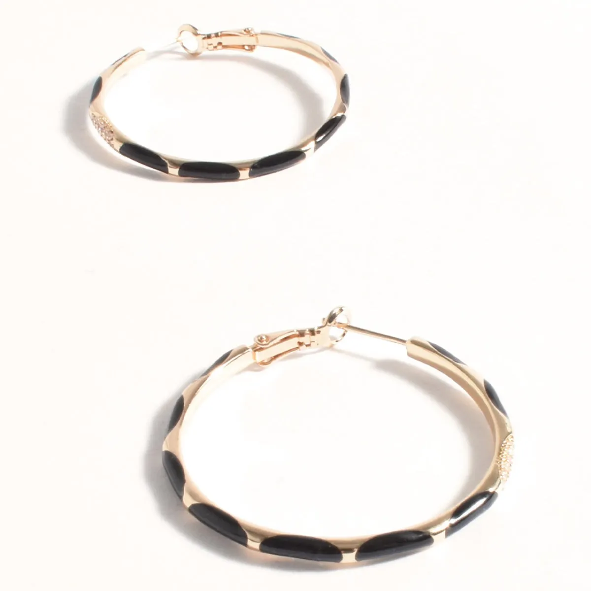 Enamel Metal Hoop Earrings (Black/Gold)