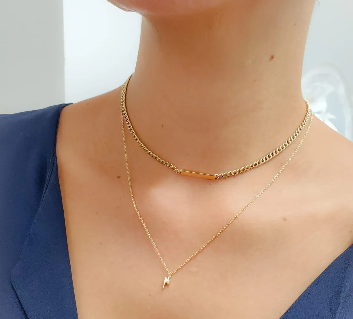 Engravable Bar Link Choker Necklace