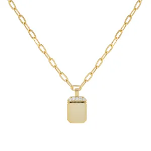 Engraved CZ Mini Dog Tag Link Necklace