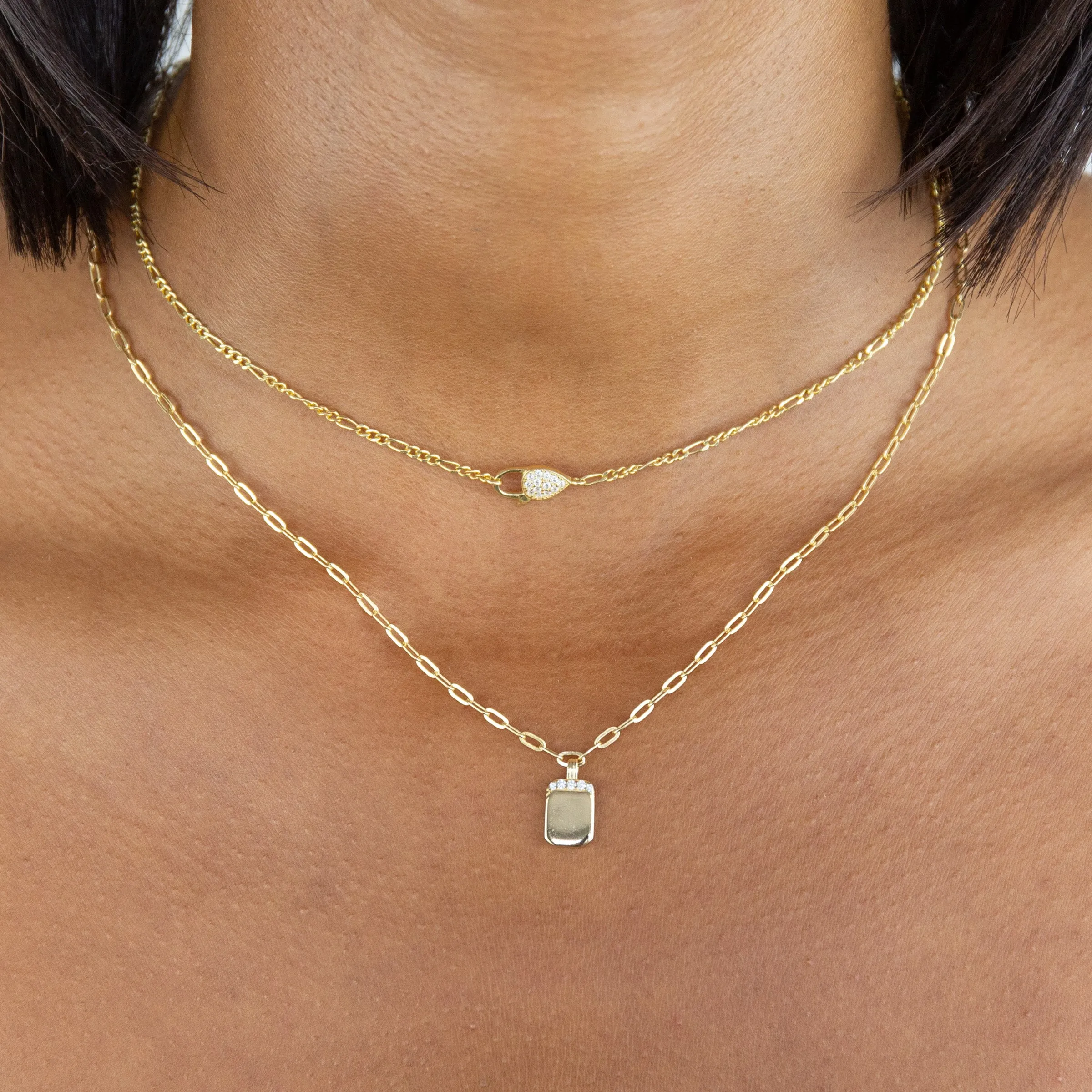 Engraved CZ Mini Dog Tag Link Necklace