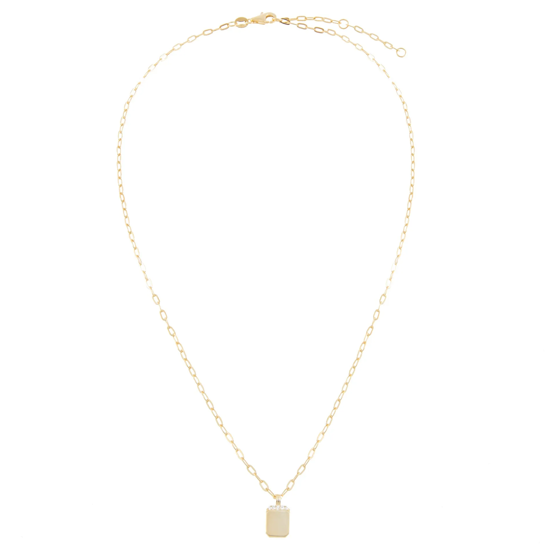 Engraved CZ Mini Dog Tag Link Necklace