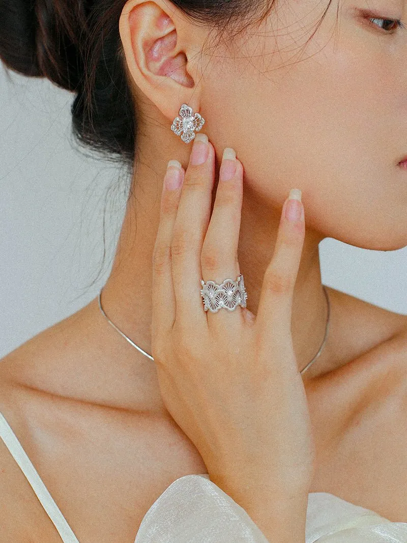 Engraved Lace Ring Brushed Matte Hollow Ring