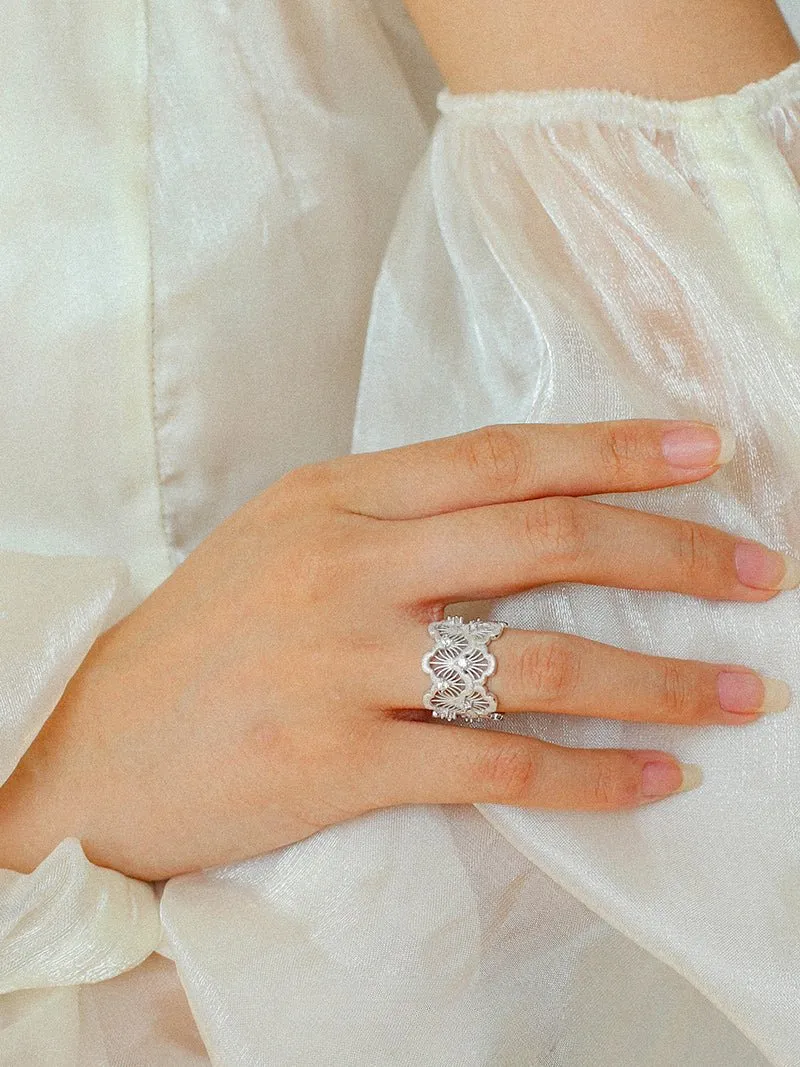Engraved Lace Ring Brushed Matte Hollow Ring