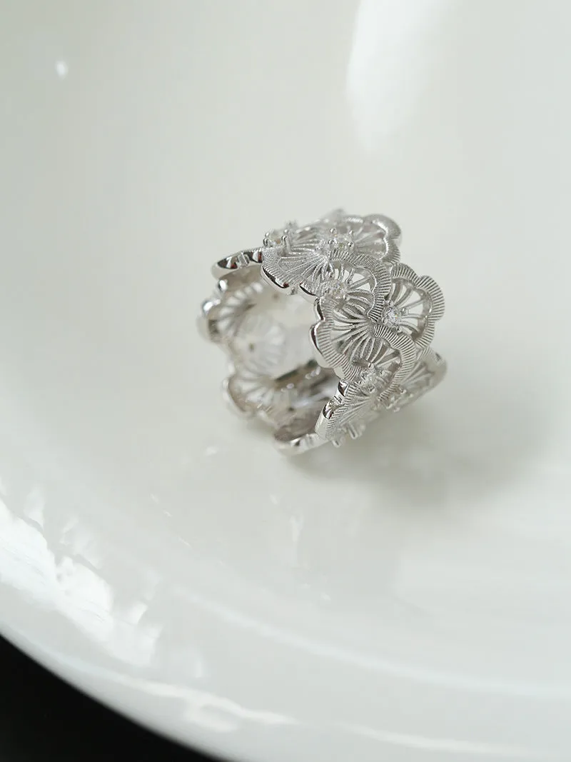 Engraved Lace Ring Brushed Matte Hollow Ring