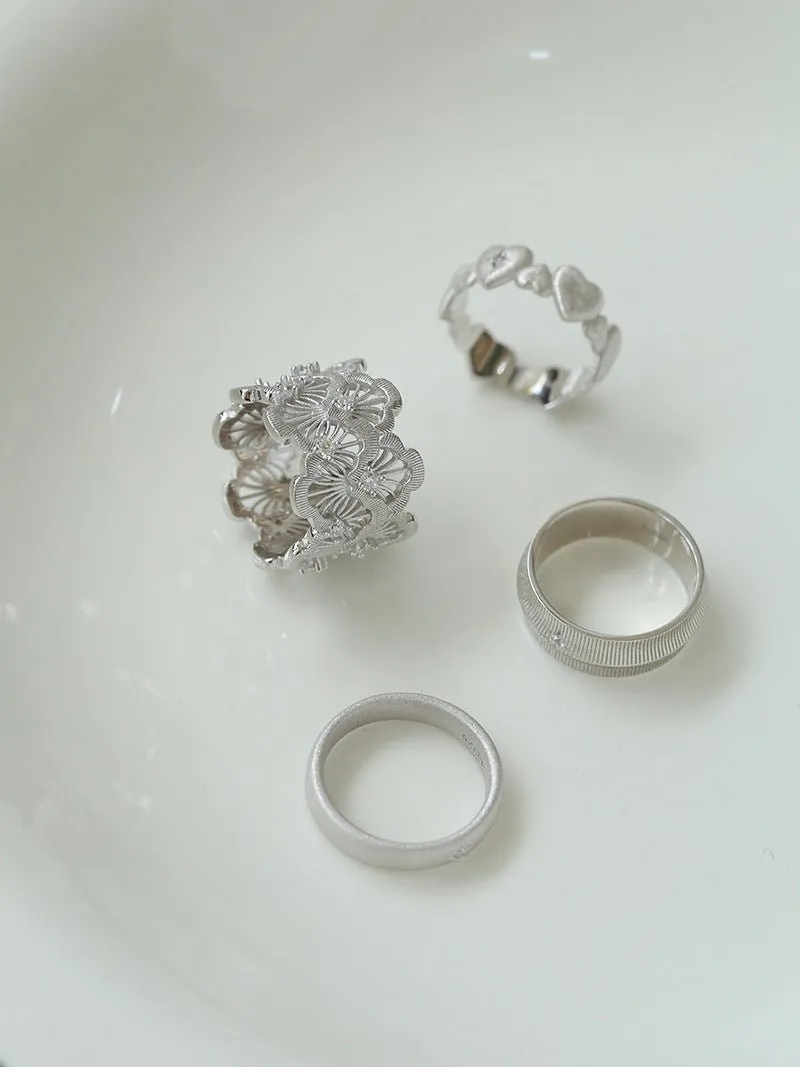 Engraved Lace Ring Brushed Matte Hollow Ring