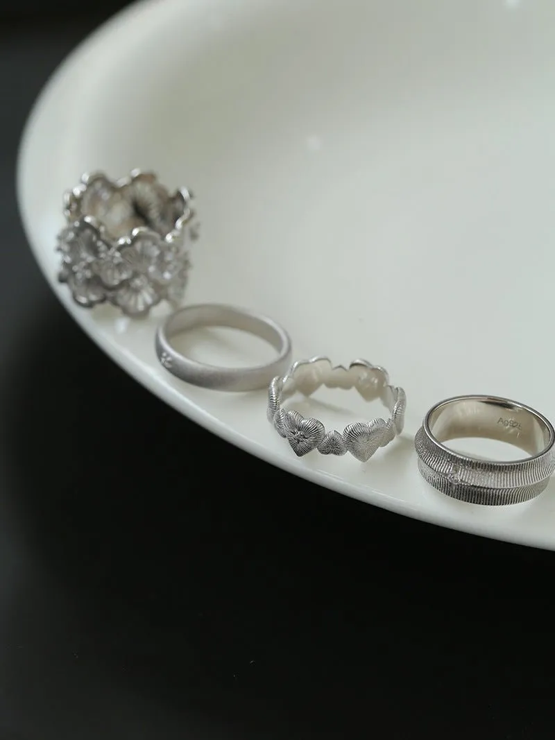 Engraved Lace Ring Brushed Matte Hollow Ring