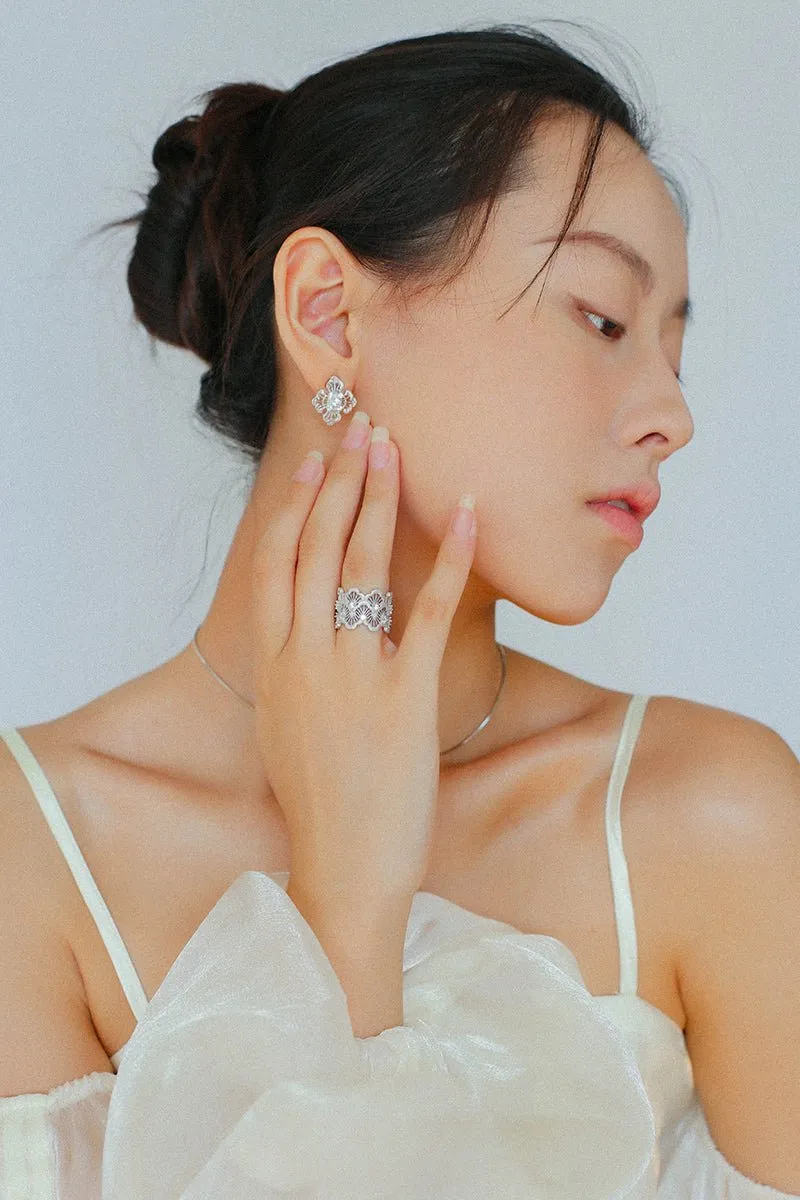 Engraved Lace Ring Brushed Matte Hollow Ring