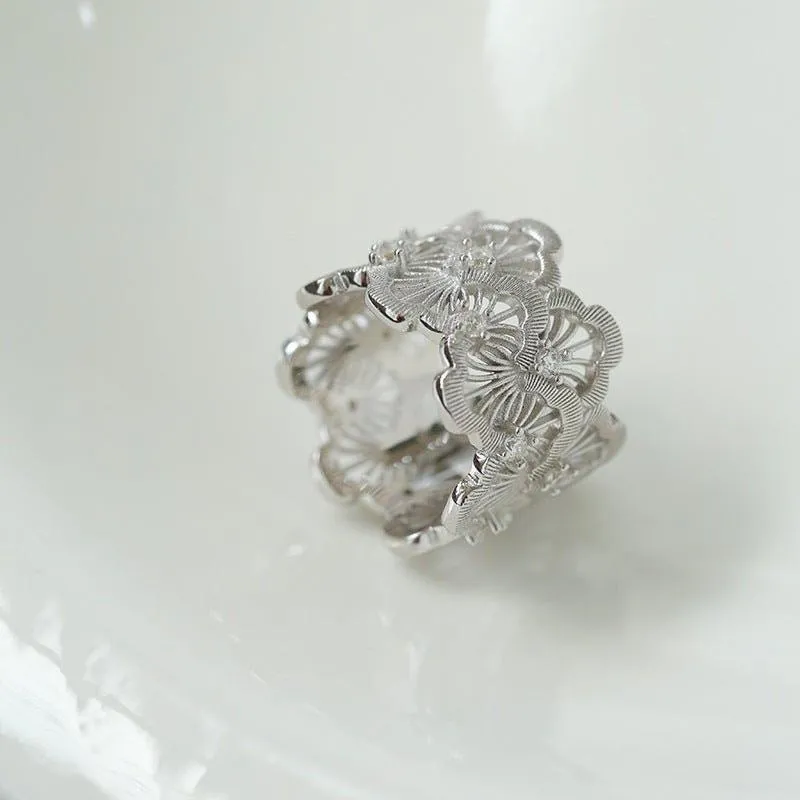 Engraved Lace Ring Brushed Matte Hollow Ring