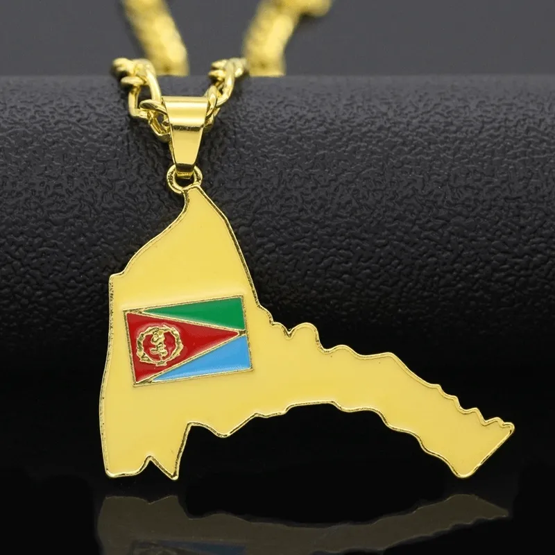 Eritrea Map Flag Pendant Necklace Punk Hip Hop Choker Collar Chains