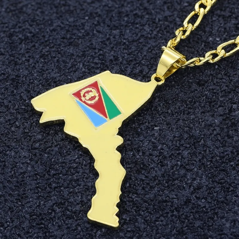 Eritrea Map Flag Pendant Necklace Punk Hip Hop Choker Collar Chains