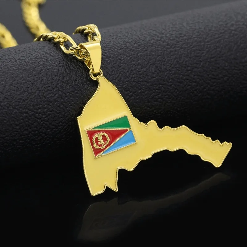 Eritrea Map Flag Pendant Necklace Punk Hip Hop Choker Collar Chains