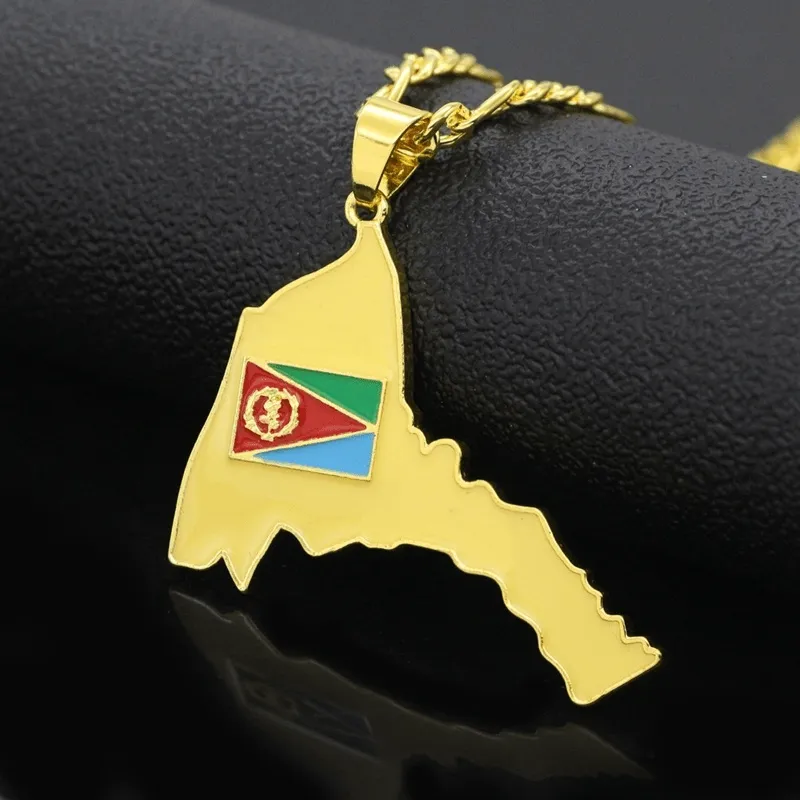 Eritrea Map Flag Pendant Necklace Punk Hip Hop Choker Collar Chains