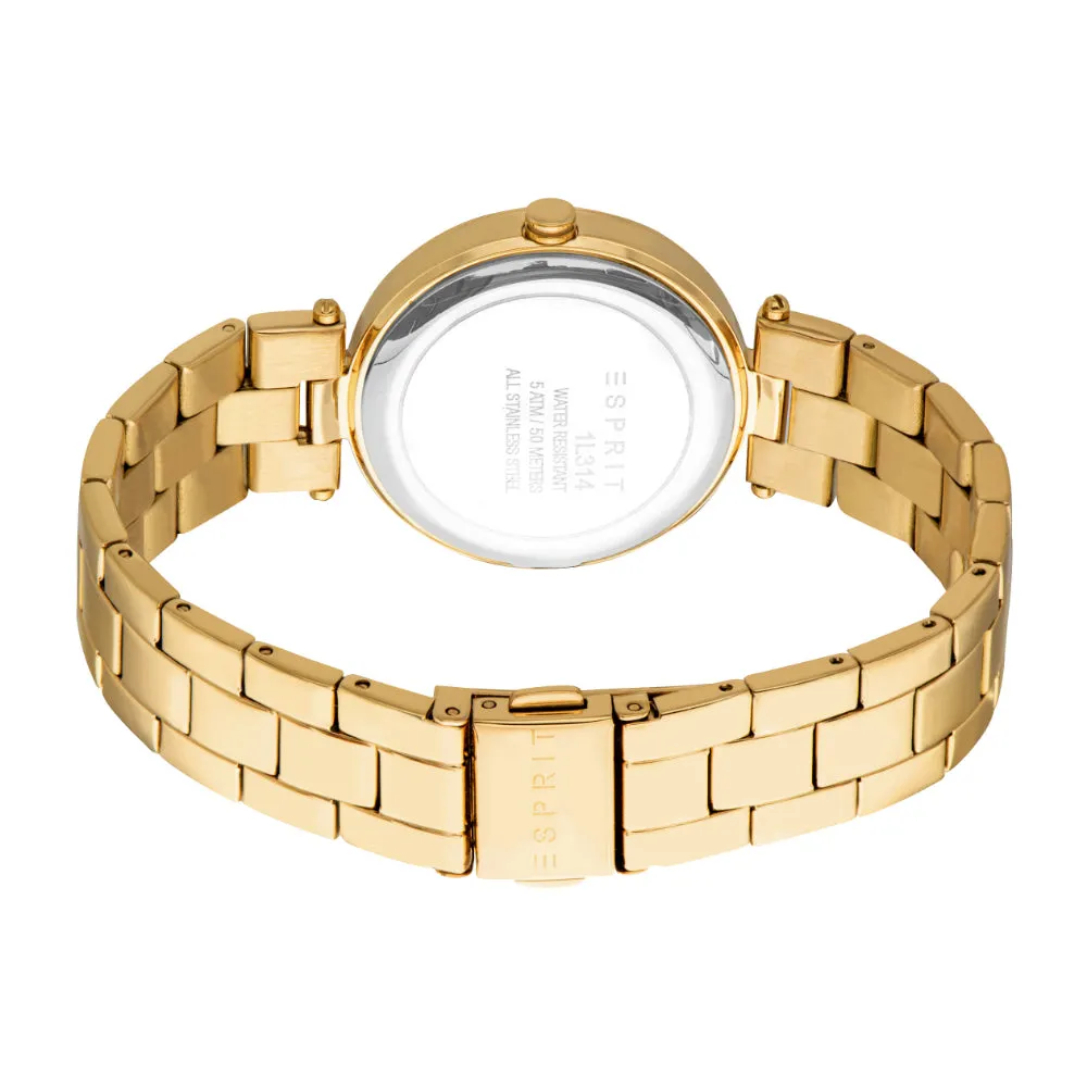 ESPRIT Women's Gold Watch with Dark Green Dial and Gold Metal Bracelet
