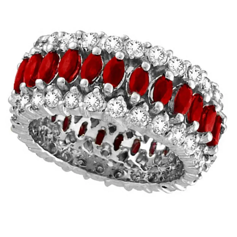 Eternity Diamond And Ruby Ring Band 14K White  Gold (5.25 Ctw)