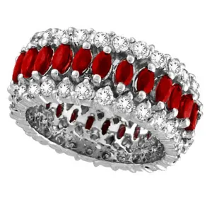 Eternity Diamond And Ruby Ring Band 14K White  Gold (5.25 Ctw)