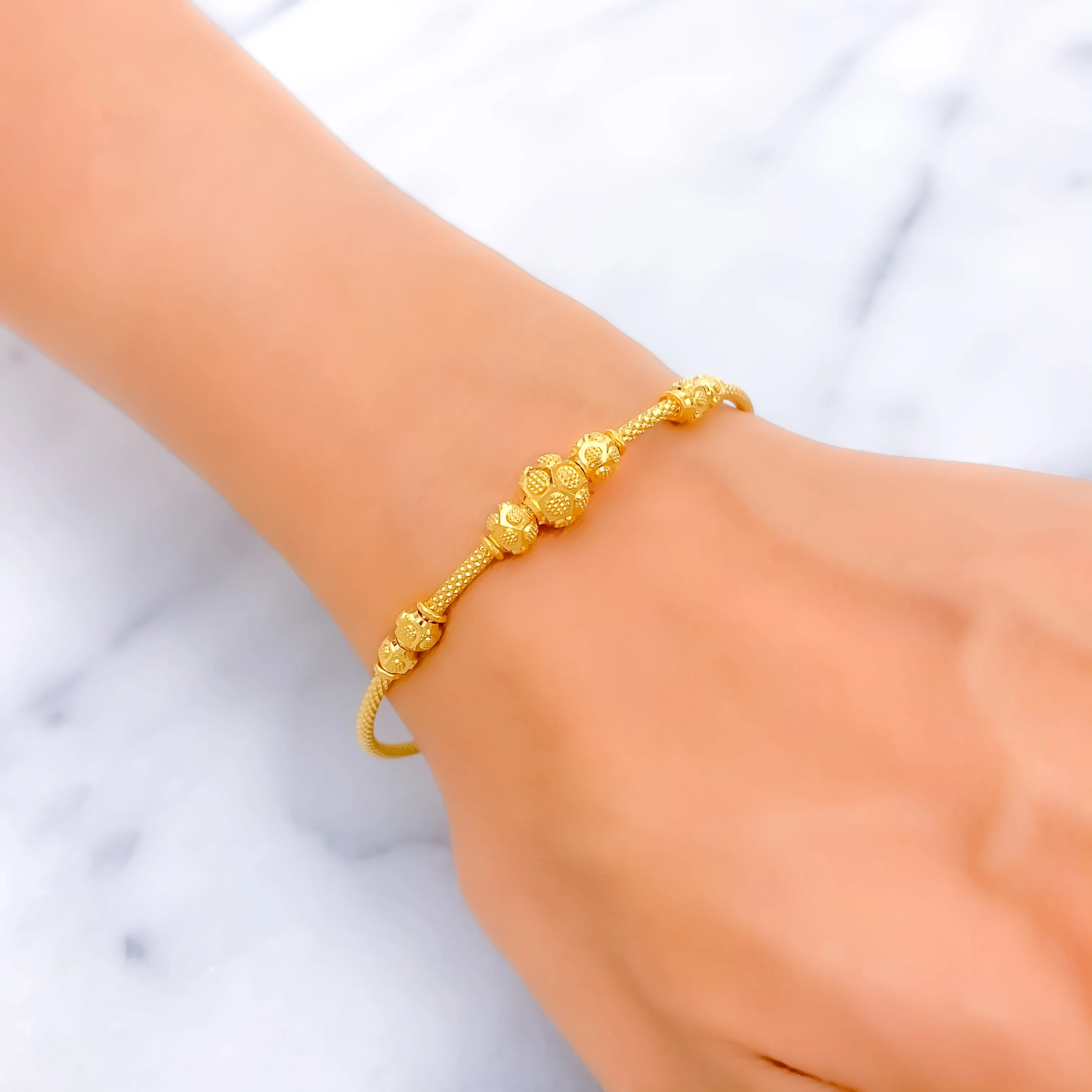 Ethereal Engraved 22k Gold Bangle Bracelet