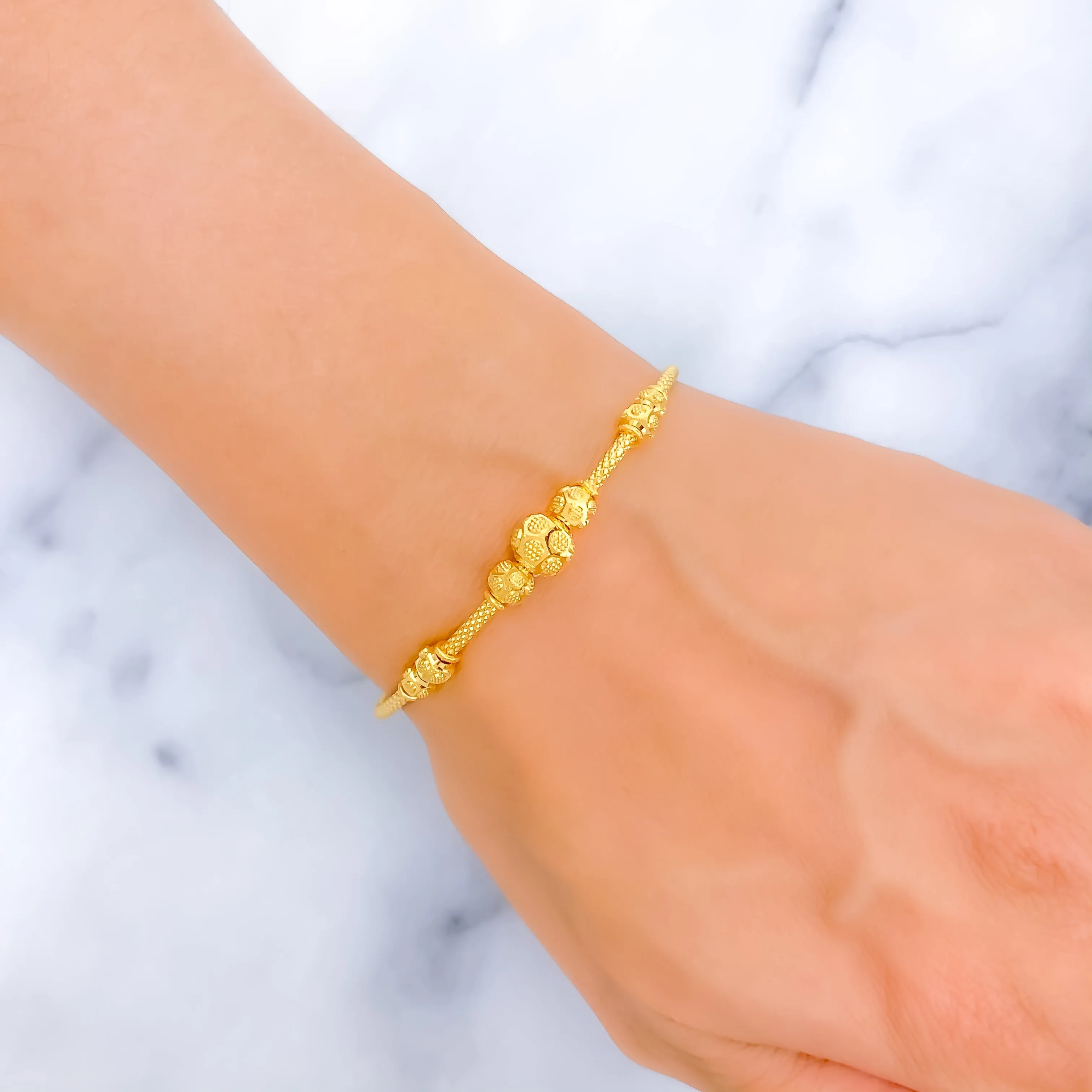 Ethereal Engraved 22k Gold Bangle Bracelet