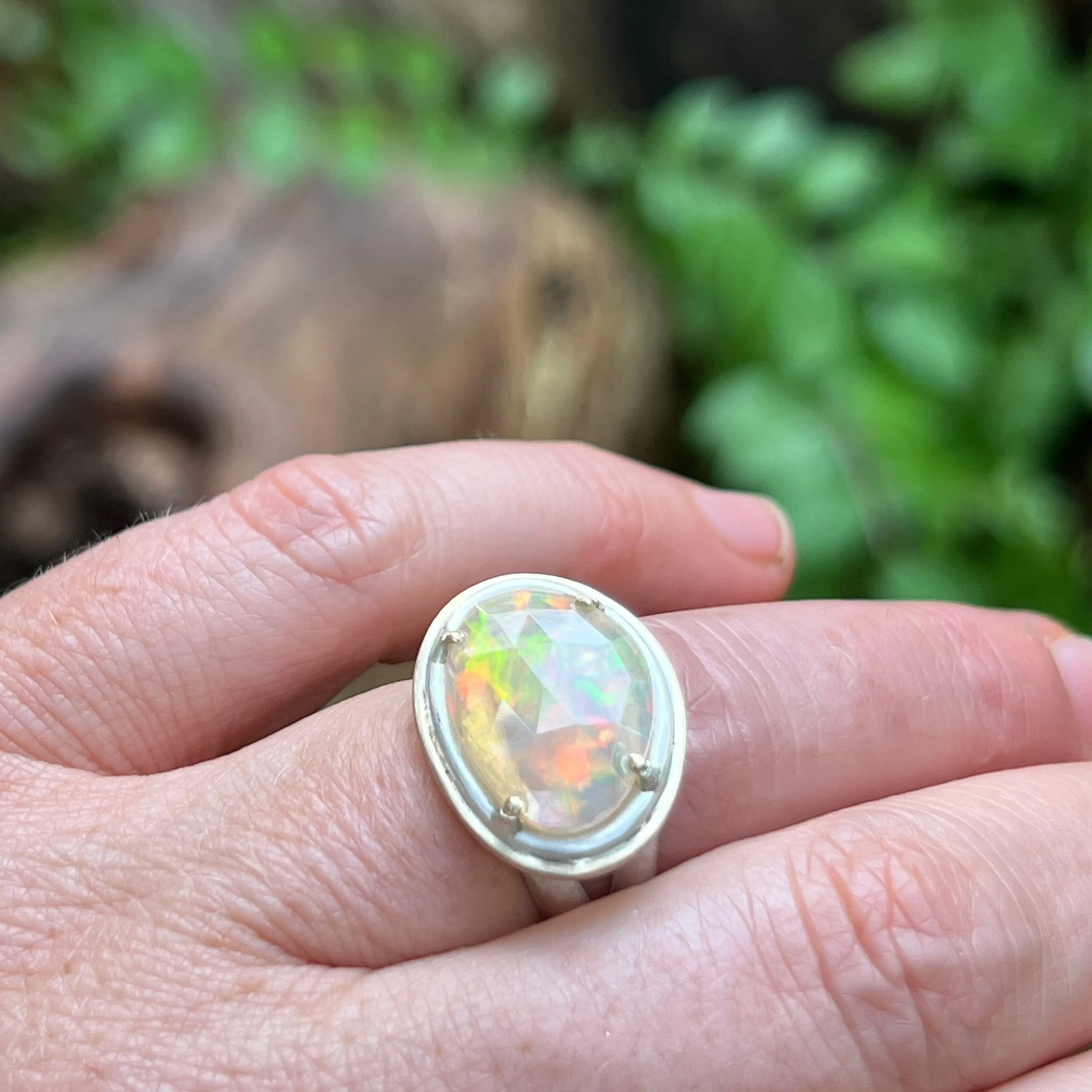 Ethiopian Opal Ring, Handmade with 100% Recycled Sterling Silver & 14K Gold