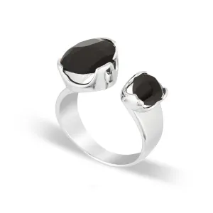 Everyday Gemstone Ring Black Agate Duet- SMALL SIZES ONLY