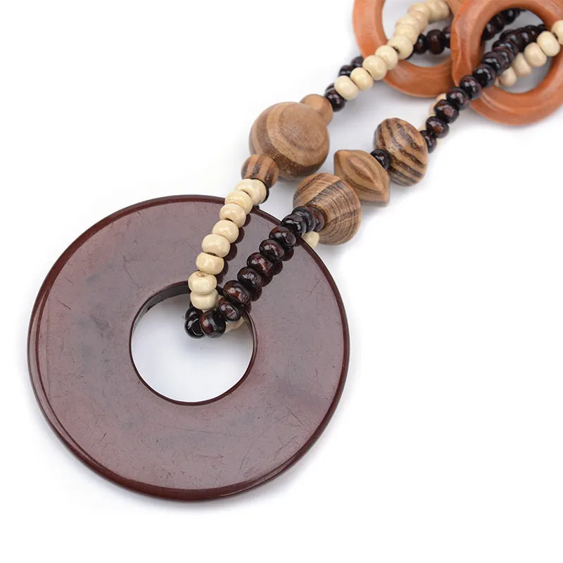 Exotic Hollow Round Wood Bead Necklace