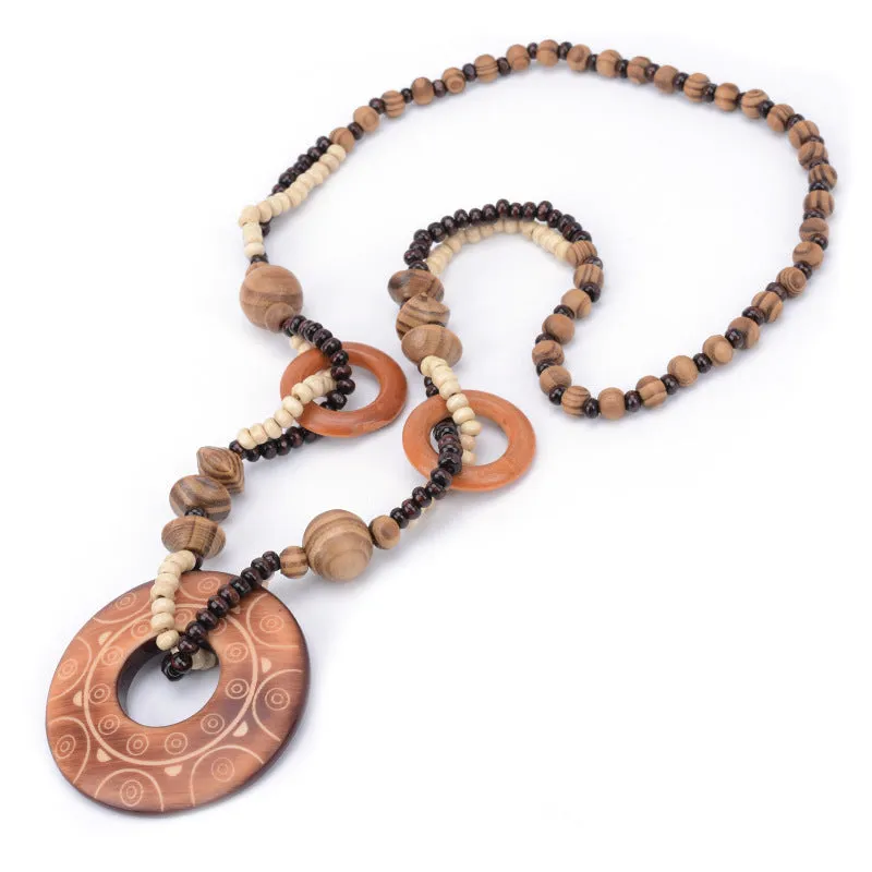 Exotic Hollow Round Wood Bead Necklace
