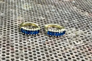 Exquisite 14K Yellow Gold Sapphire Blue Baguette Huggie Hoop Earrings – Sapphire Hoop Earring, Huggie Earring